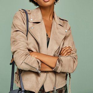 "nude" faux suede biker jacket.